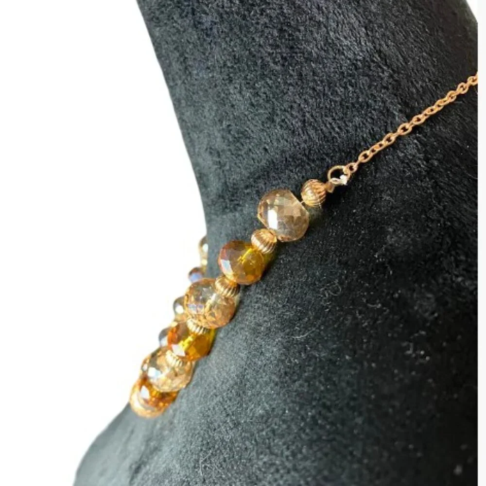 Handcrafted Champagne and Amber Glass Multifaceted Bead Elegant 18